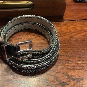 💥2/$10 Vintage Black Patent leather chain trimmed belt